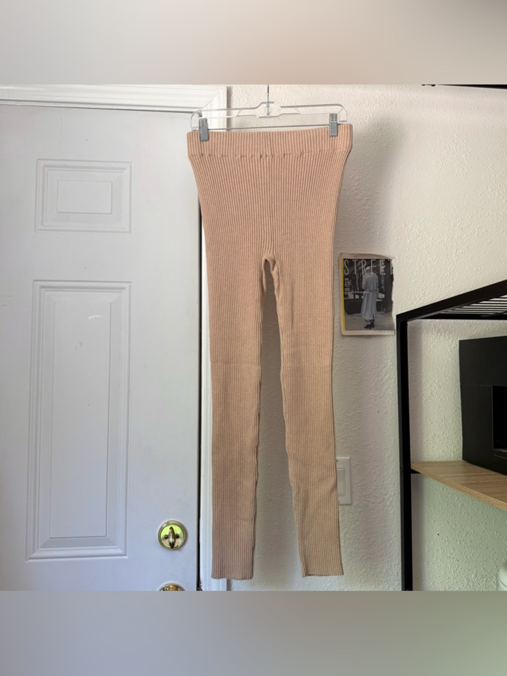 NWT LUNYA‎ tan beige peach dusty rose organic cotton silk rib ribbed leggings